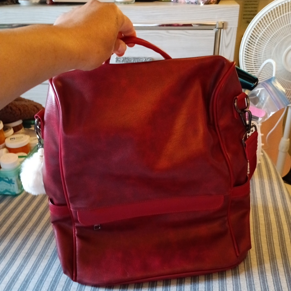 Red backpack purse